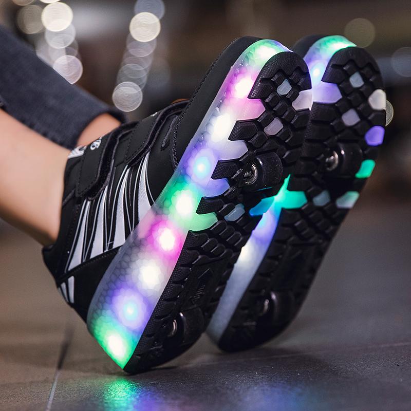 Children's Rechargeable Roller Skates Double Roller Skates Men/Women LED Lighting Shoes Sneakers