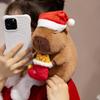 1Pc 20/25CM Kawaii Christmas Capybara Plush Toys Cartoon Capibara Dolls Wears Xmas Hat Holding Gingerbread Man Nice Christmas Gift