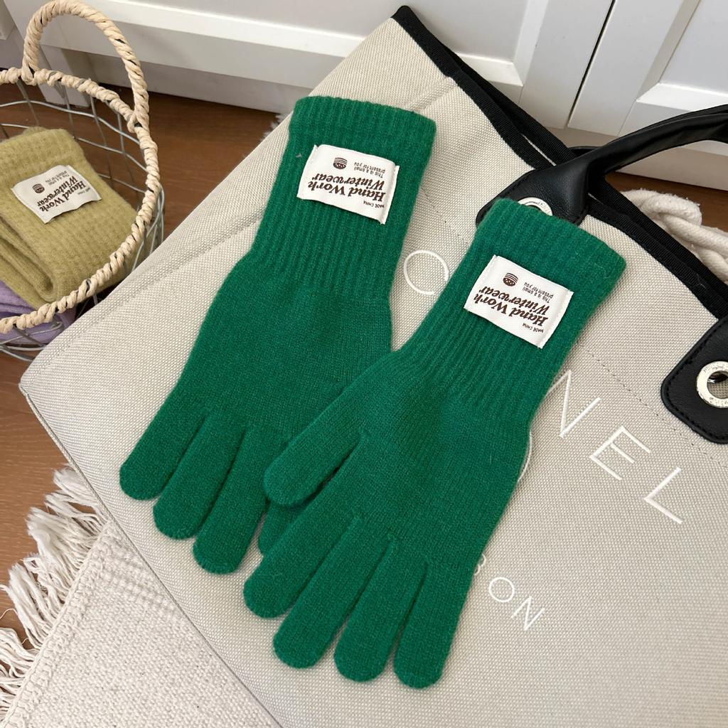 Touchscreen Exposed Finger Solid Color Warm Knit Long Windproof Five Finger Cycling Korean Version Trendy Versatile Women Gloves