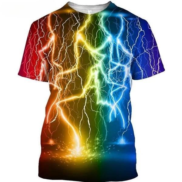 Летний топ с круглым вырезом и 3D-принтом молнии, модная повседневная футболка с коротким рукавом для детей-мальчиков