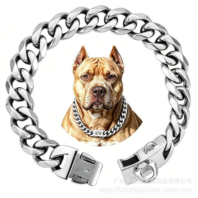 Stainless Steel Dog Collar 19mm Wide Anti-Bite Neck Ring Large Medium Small Dogs Gold Black Rose Adjustable
