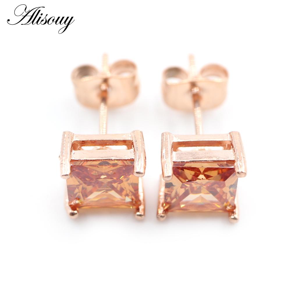 Alisouy 2 шт. квадратный кубический цирконий CZ кристалл из нержавеющей стали для женщин и девочек серьги-гвоздики в форме спирали пирсинг модные ювелирные изделия