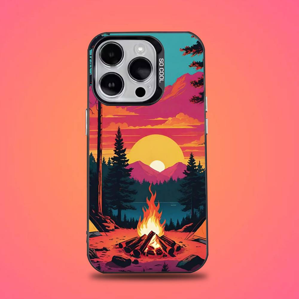 Mountain outdoor camping Phone Case For iPhone 16,15,14,13,12,11,Pro,Max,Plus,Mini,XS,SE Anti Fall Black Matte Hard Bumper
