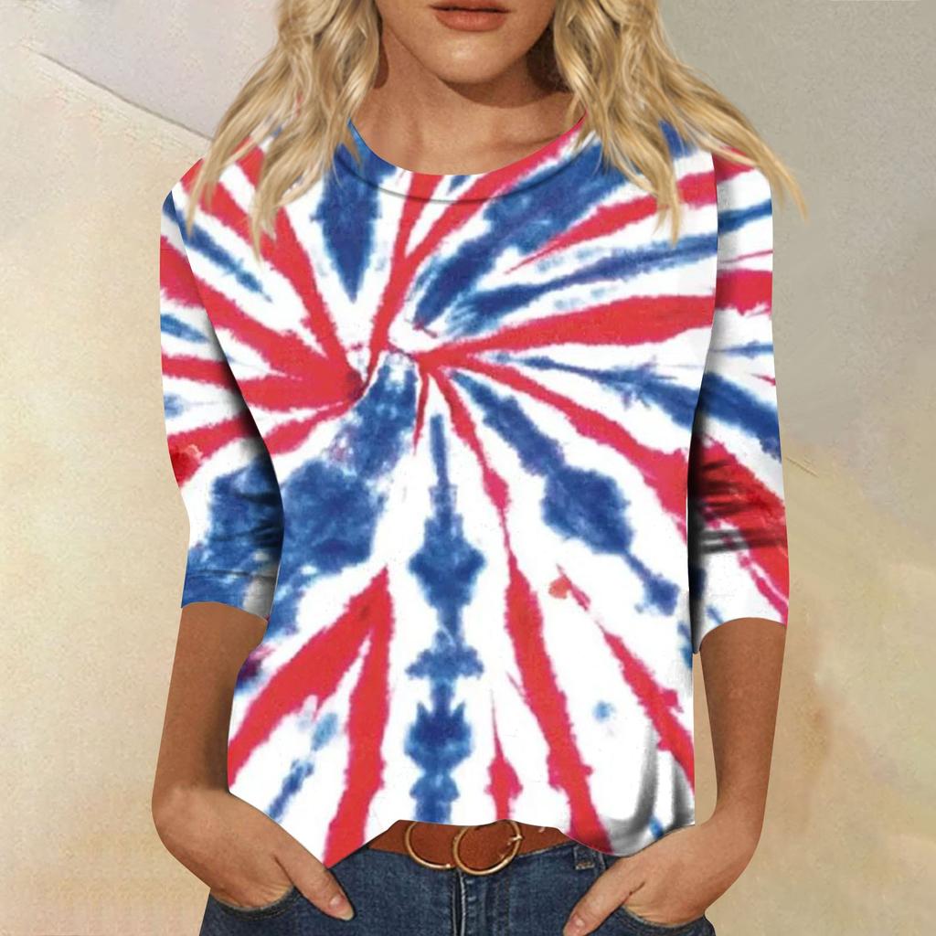 3/4 Sleeve Shirts For Women Cute Tops Graphic Tees  Blouses Casual Plus Size Basic Tops Pullover