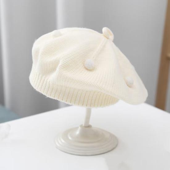 Французский Стиль Берет Шляпа Плюшевый Помпон Декор Детский Берет Шляпа с Противоскользящим Дизайном Эластичная Посадка Теплая Вязаная Шапка Осень Зима Головной Убор
