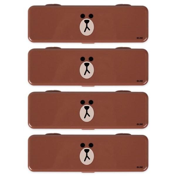 Line Friends Flat Pen Case, Brown, 4 Pieces