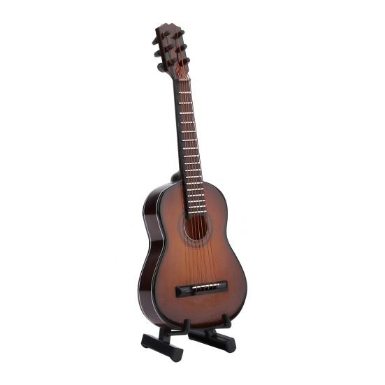Wooden Mini Guitar Model with Stand Tiny Classical Guitar Figurine Miniature Musical Instrument Ornament Home Office Desktop Decoration