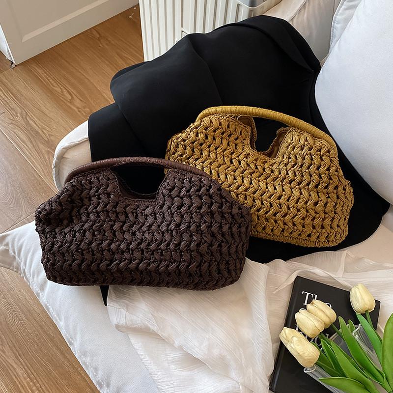 Woven Handheld Bag For Women Large Capacity Summer Beach Vacation With Inner Pocket