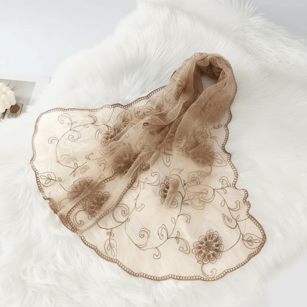 Breathable Sheer Shawl Lightweight Mesh Stole Neck Wrap Floral Headwrap Daily Outfit