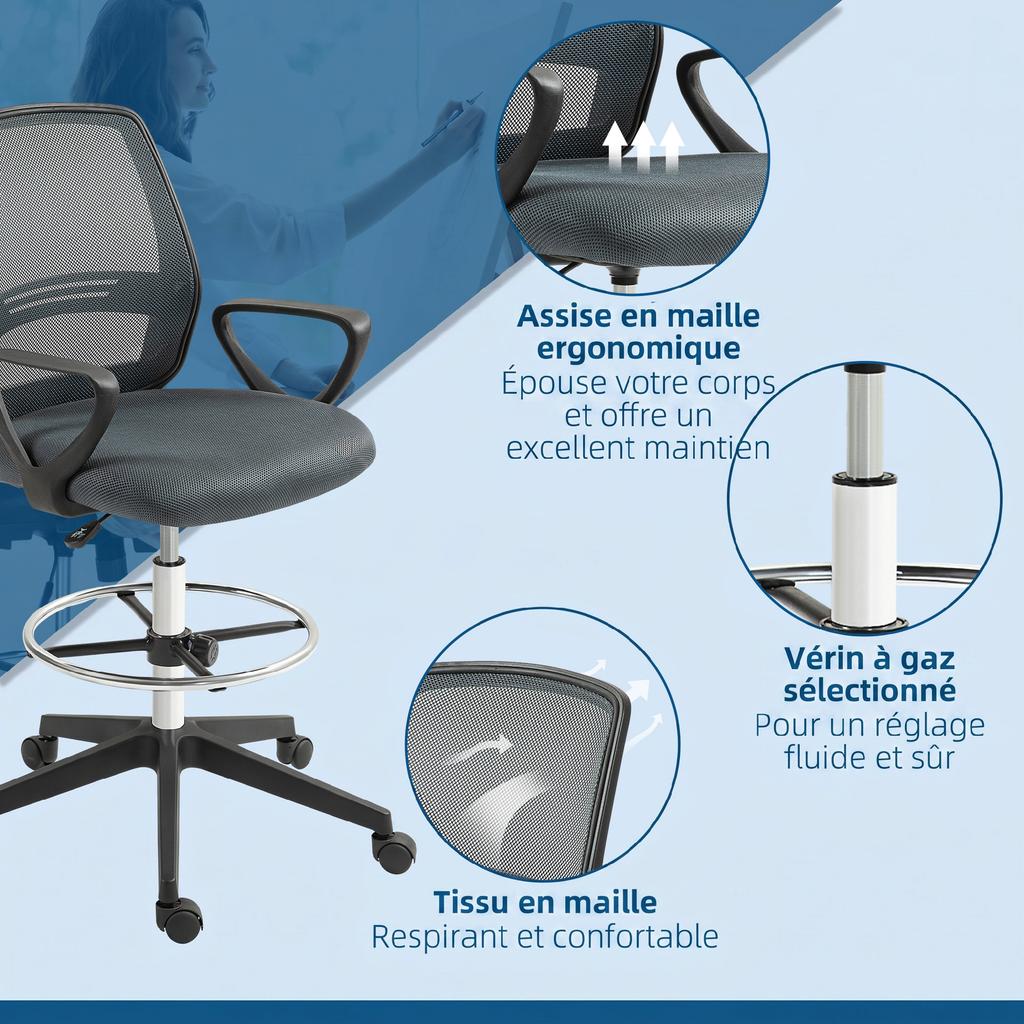 Office Chair, High Seat, Adjustable, 360 Swivel Stool, Breathable Mesh