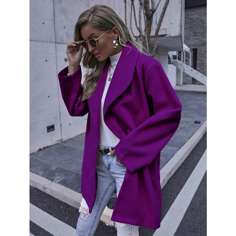 Женское осенне-зимнее пальто, модное длинное шерстяное пальто с лацканами для женщин