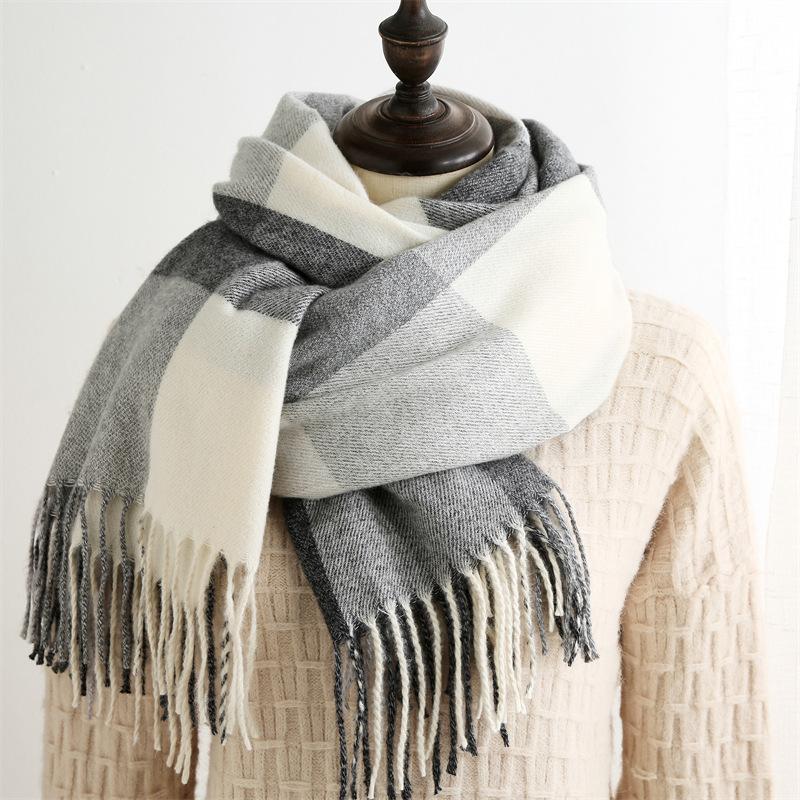 New Plaid Scarf for Women Japanese and Korean Sweet Imitation Cashmere Mid Length Colorful Plaid Scarf Shawl and Scarf