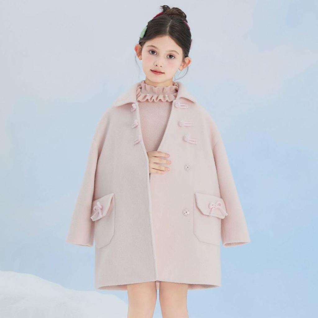 Модное розовое шерстяное пальто для девочек, милое шерстяное пальто с хлопковой подкладкой для детей на осень и зиму