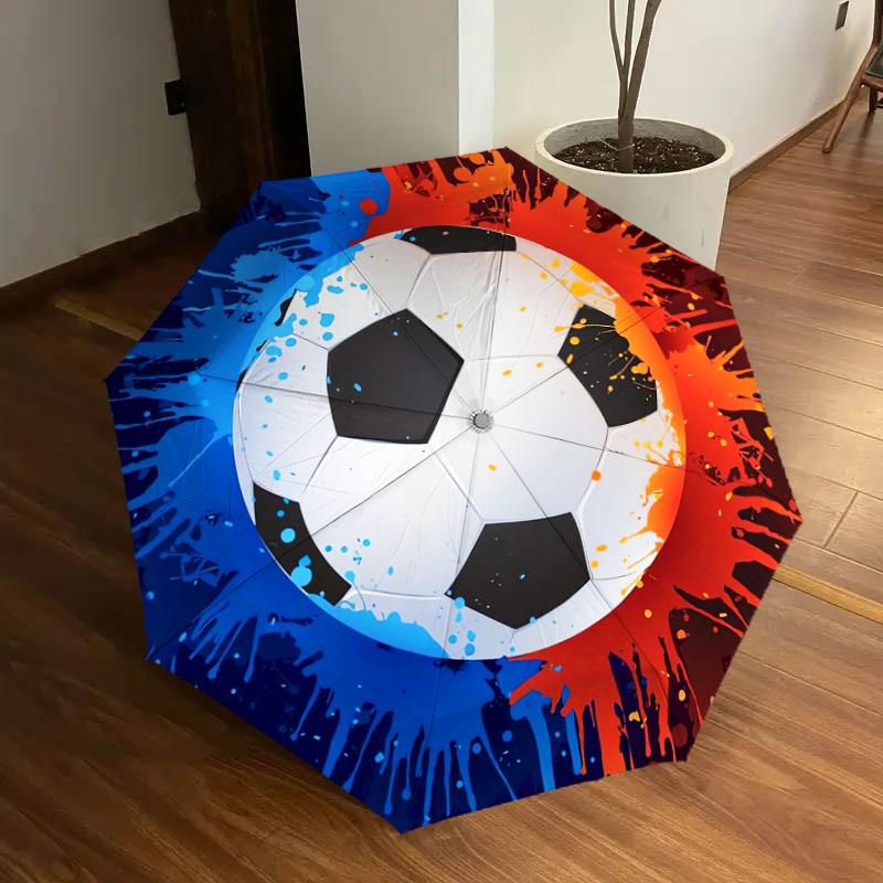 1pc Soccer Ball Splash Art Umbrella with Plastic Handle,Suitable for All Seasons Home Travel Outdoor UmbrellaDD450
