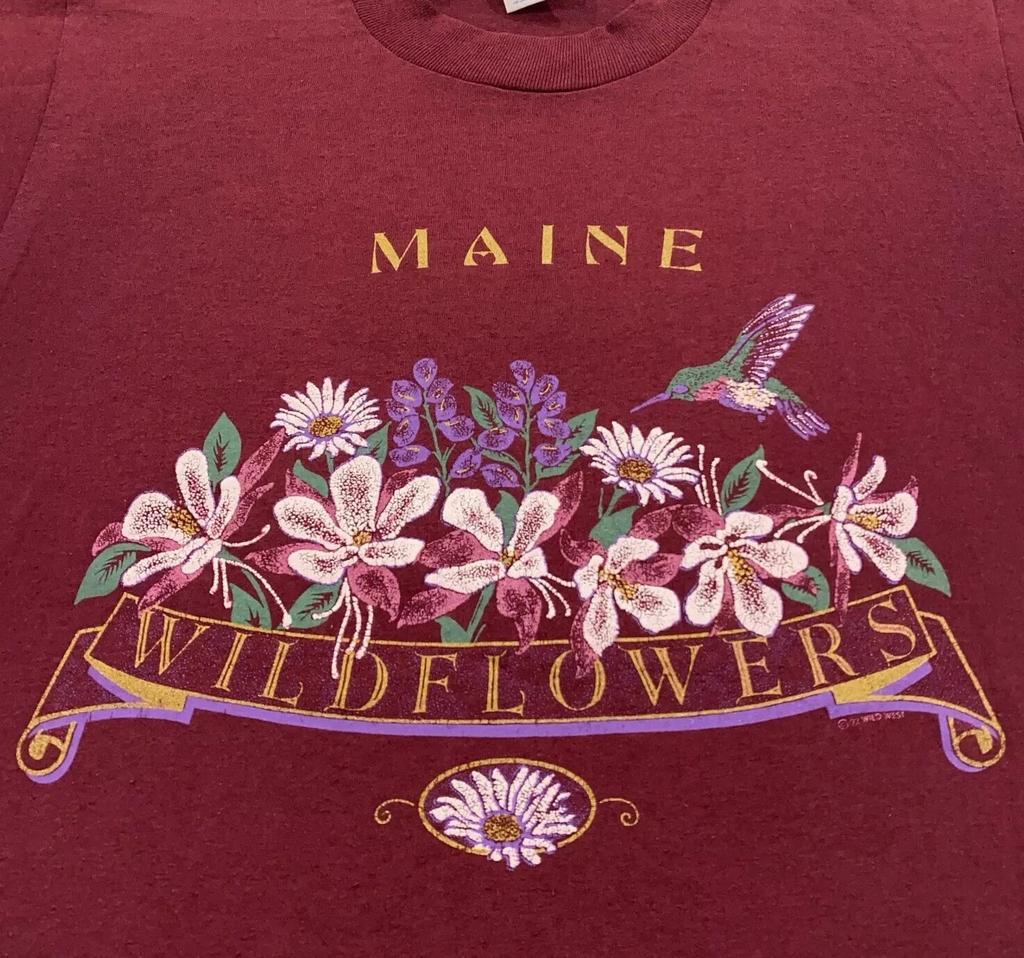 Винтажная футболка 80-х MAINE WILDFLOWERS РАЗМЕР S колибри одинарный шов 90-е природа