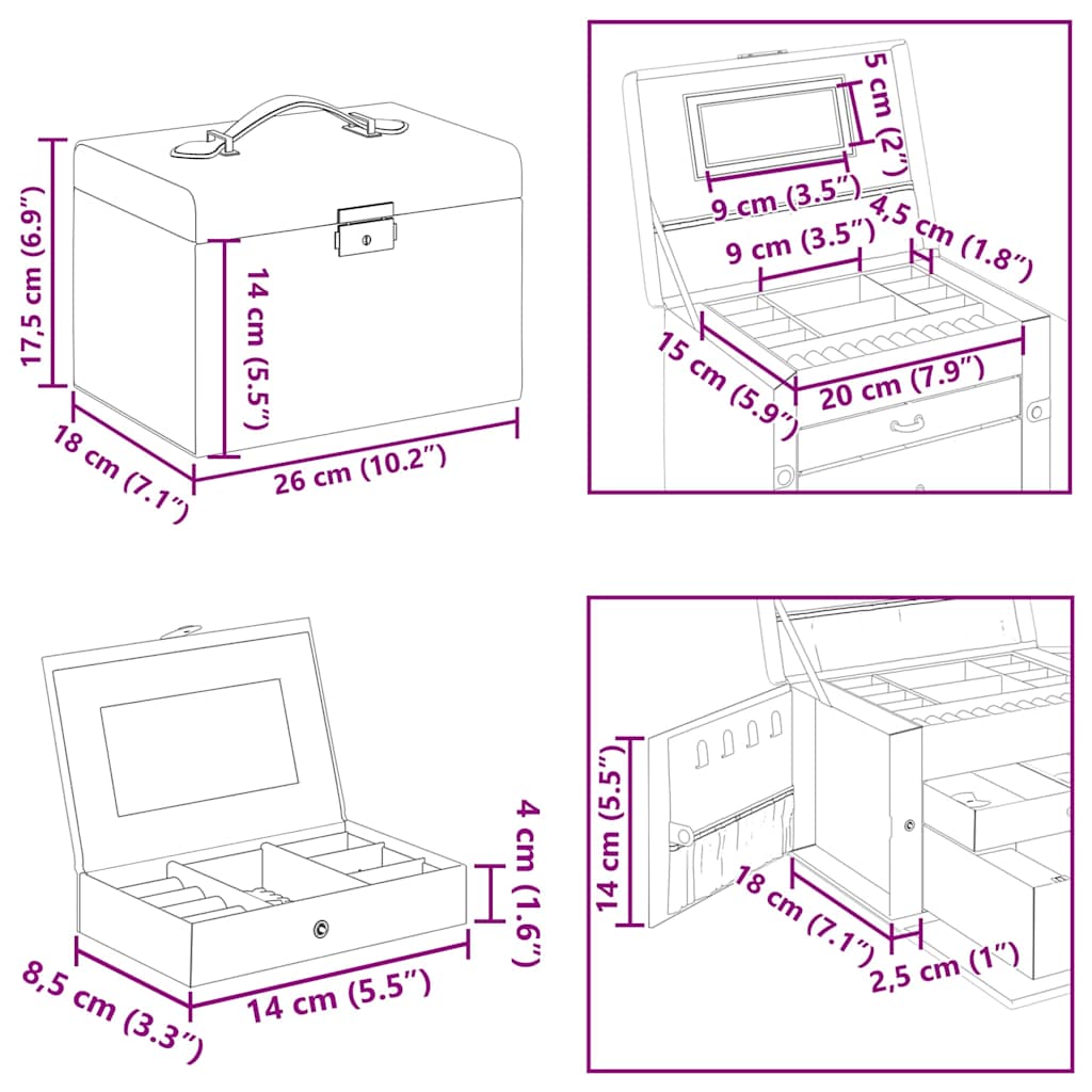 3 Tier Jewelry Box with Mirror Lockable White