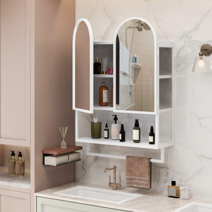 Armoire de toilette - MUVOE - 60 cm - Métal blanc - 2 portes - Étagères réglables
