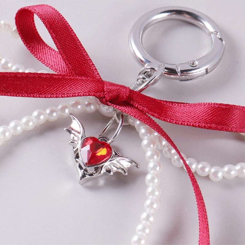 Брелок-бантик из искусственного жемчуга, брелок с бисером и лентой, подвесные аксессуары в корейском стиле, подвеска для сумки Y2K, декоративные аксессуары