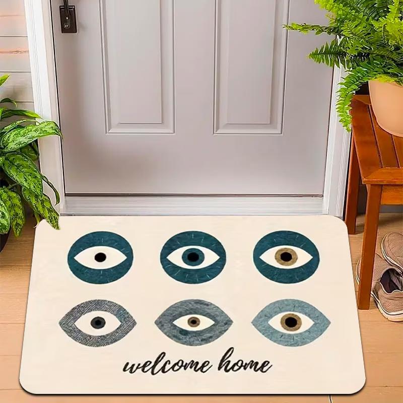 Mystic Nazar Porch Welcome Mat Gold Star Bohemian Floor Carpet for Indoor Anti Slip Toilet Bathroom Floor Rugs Cushions Pad
