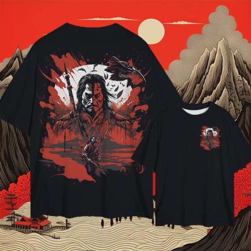 2024 мужские футболки с 3d японским самурайским принтом, мужская одежда, уличные топы в стиле Харадзюку, повседневные повседневные футболки большого размера с короткими рукавами