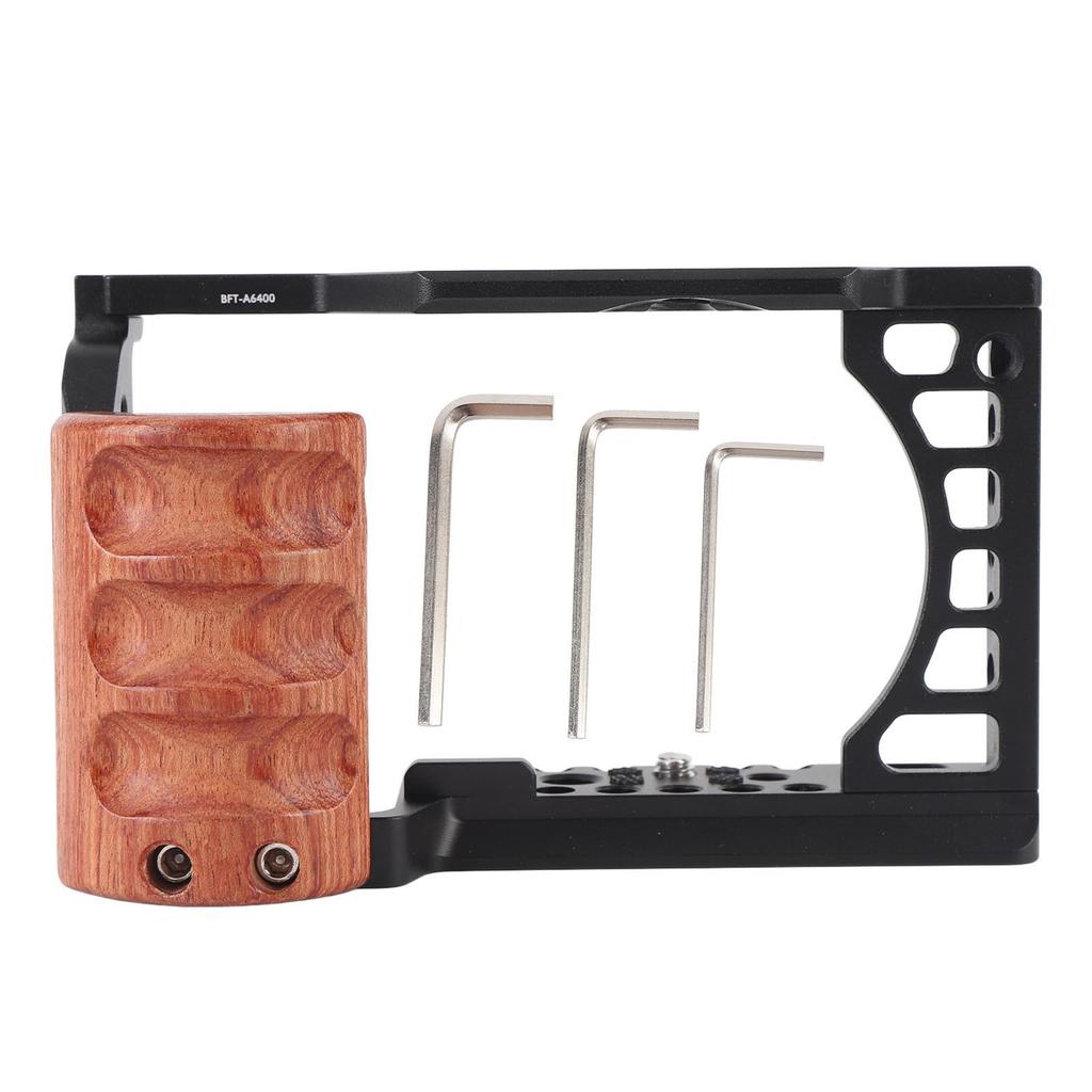Camera Cage with Wood Handle 14 Inch 38 Inch Threaded Hole Cold Shoe Aluminum Alloy Camera Cage