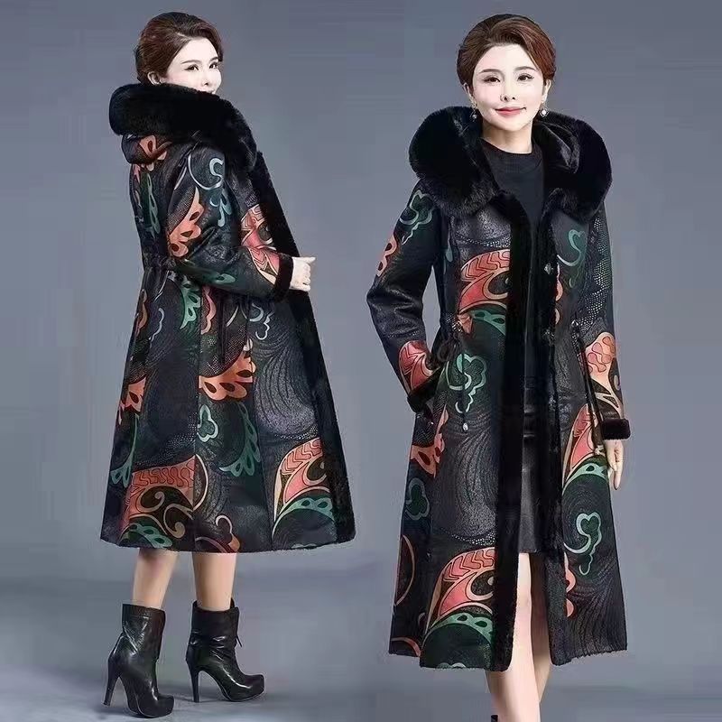 Women Winter Leather With Fur Reversible Big Pocket Windproof Coat Lady Puffer Jacket Cotton Padded Parkas Outwear Overcoat