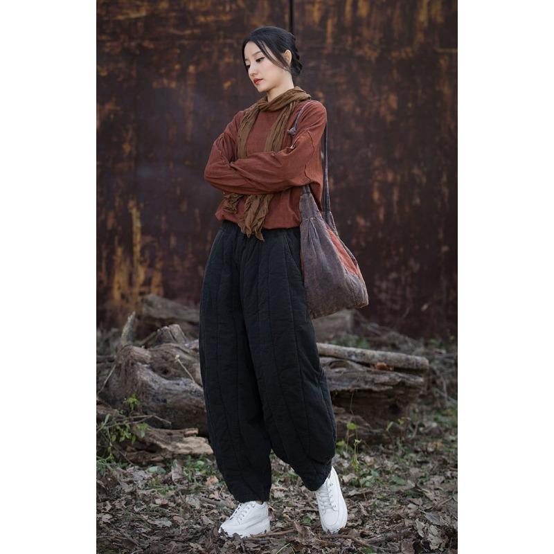 Женские пуховые хлопковые брюки, утолщенные теплые зимние брюки с широкими штанинами, модные универсальные повседневные брюки