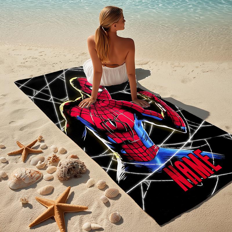 Personalized Name Spider-Man Pose Stylish Digital Printing Beach Towel Quick‑Drying Absorbent Blanket for Beach Pool Gym Travel