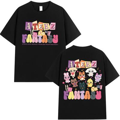 Милая футболка Ateez 2025 World Tour in Your Fantasy, подарки для фанатов, корейская K-pop мода, мужские женские хлопковые футболки с коротким рукавом