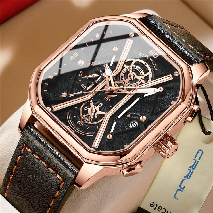 CRRJU New Leather Strap Men's Watch 2313 Watch Simple Business Personality Men Fashion Waterproof
