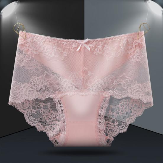 Women Panties Mid Waist Lace Hollow Out Good Breathability Butt-lifted Underpants Solid Color Moisture-wicking Briefs for Sport Work