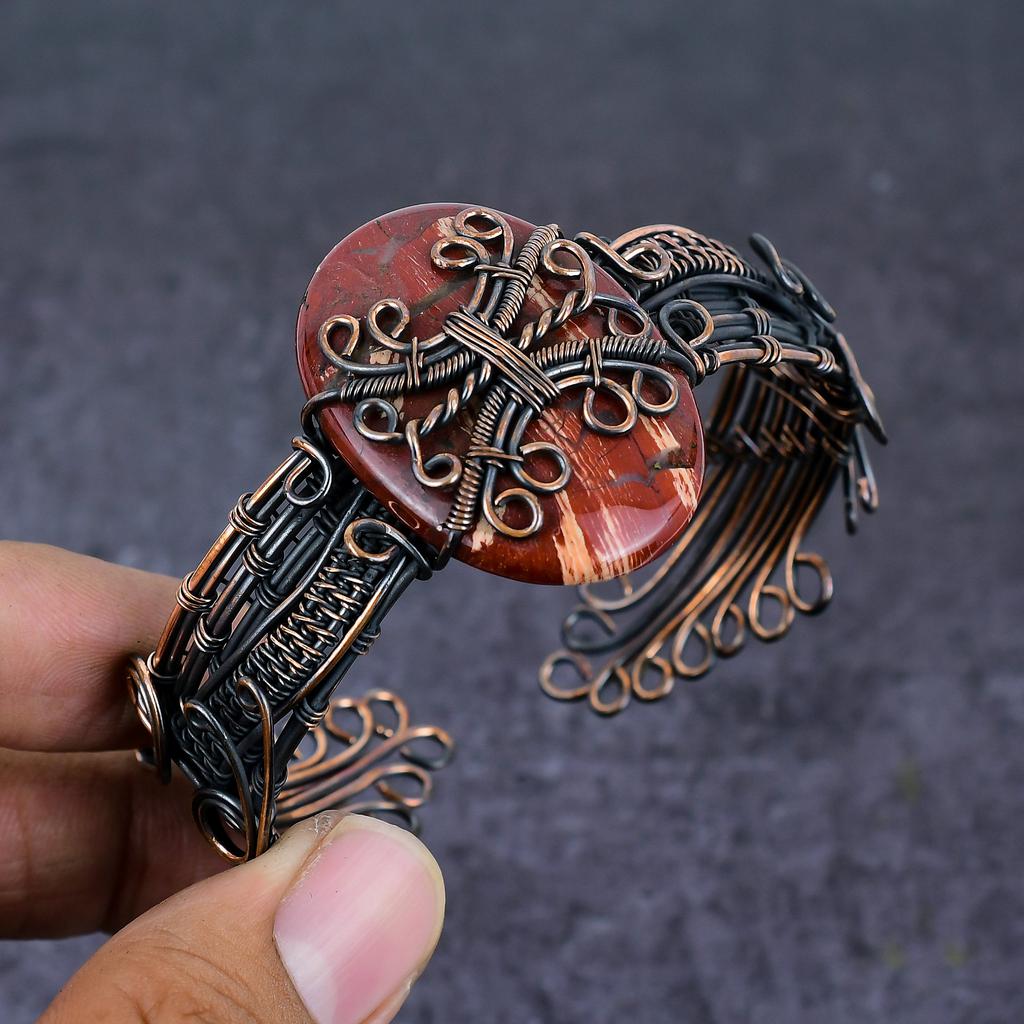 Красная змеиная кожа драгоценный камень ручной работы медная проволока обернутая манжета браслет регулируемый l1Y99