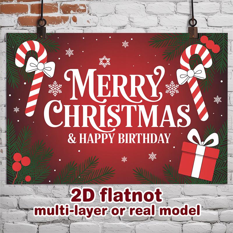 Party Backdrop Christmas Flat Merry Multi Layered Celebrations Photo Background Decor Front Door Decor