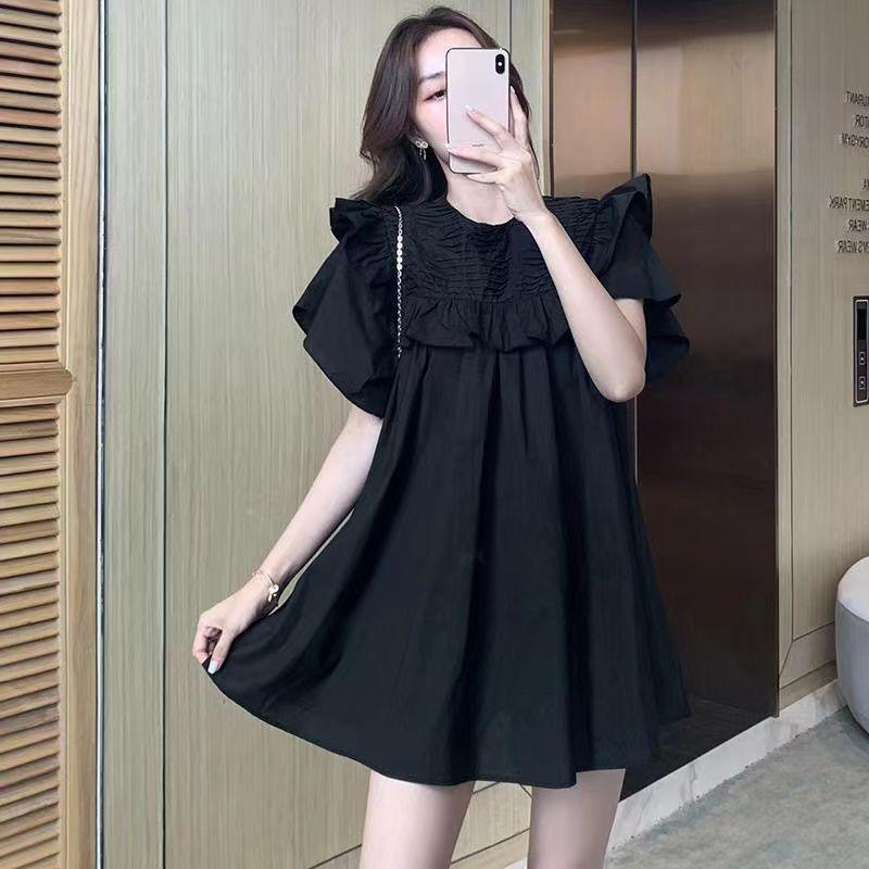 Плюс Размер Женское Платье Лето Корейский Стиль Милые Повседневные Свободные Платья С Короткими Рукавами