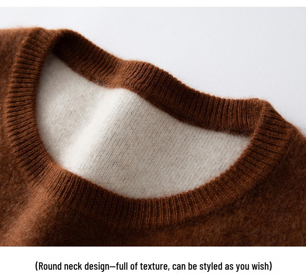 Lekasha 2026 Autumn Contrasting Color Cashmere Pullover - Thickened, Loose Fit, Round Neck, Short Style Sweater