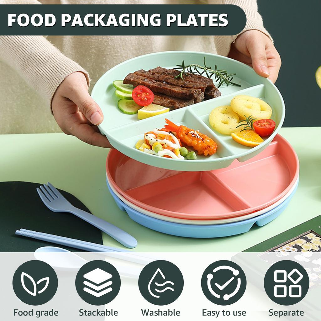 8Pcs 9inch Divided Dinner Plates Unbreakable Reusable Stackable Lightweight Divider Plates Set Microwave Safe for Kids Adults