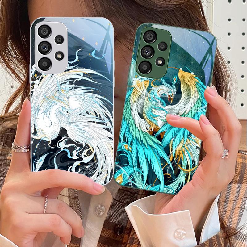 Белый и синий феникс для Samsung Galaxy S10 4G S20 11E 30 S21 22 S24 Fe Pro S23 S25 Ultra 5G S9 Чехол для телефона из закаленного стекла