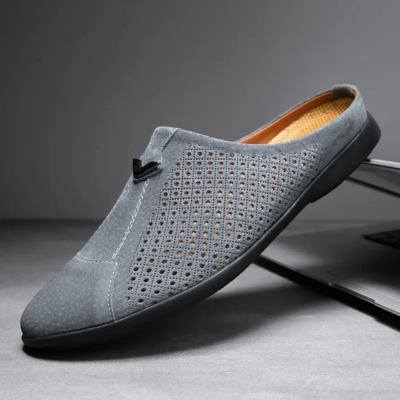 Мужские кожаные тапочки, уличные лоферы