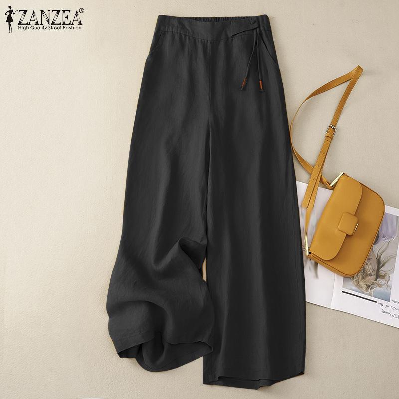 ZANZEA Женские летние свободные летние хлопковые брюки на шнуровке с эластичной резинкой на талии