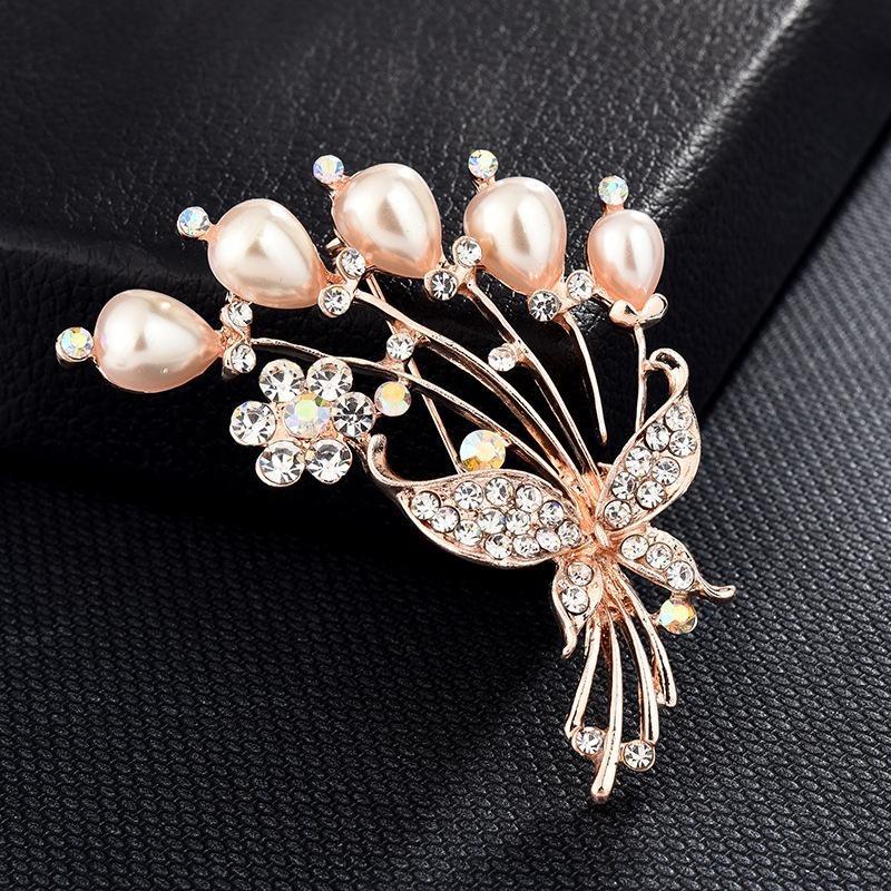 Brooch High-End Niche Silk Scarf Buckle Alloy Diamond Coat Pearl Corsage Pin Accessories