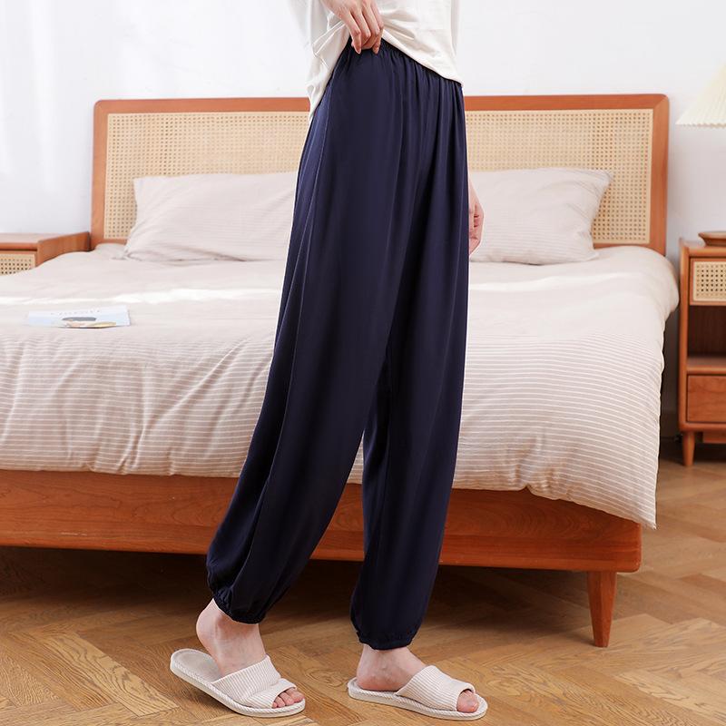 Cotton and silk pajama pants women's summer thin large size artificial cotton silk closed pants can be worn outside home floral trousers m