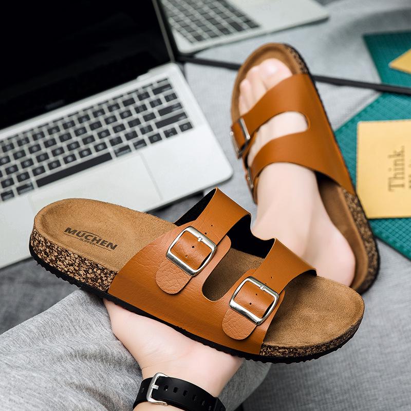 Мужские сандалии Birkenstock с двумя пряжками и открытым носом - Летняя повседневная уличная обувь Шлепанцы