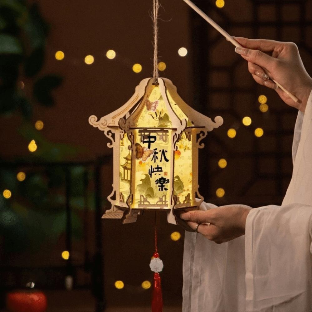 Wood Mid-Autumn Festival Lantern Glowing Lantern DIY Material Package Cute Rabbit Lanterns Kids