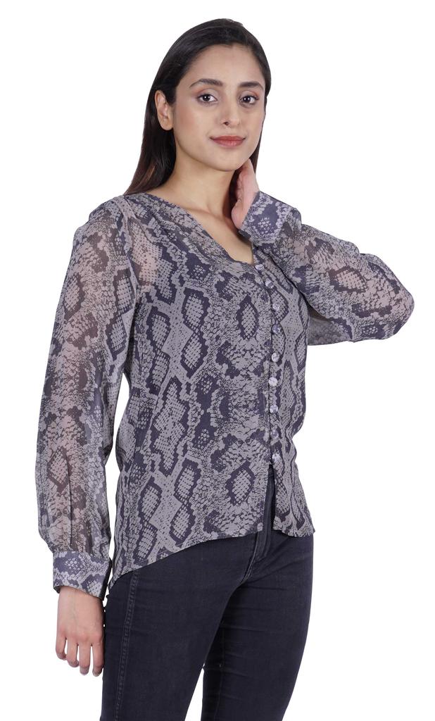 Moomaya Printed Women  S Button Down Shirt Long Sleeve Tshirt V-Neck Tunic