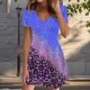 Summer Fashion Women's V Neck Short Sleeve Leopard Print Printed Dress Sex Short Skirt Dresses