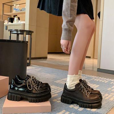 Модная женская новая кожаная обувь из коровьей кожи с круглым носком, на высоком каблуке, на шнуровке, в стиле колледжа, одинарная обувь, повседневная обувь в стиле ретро на толстой подошве