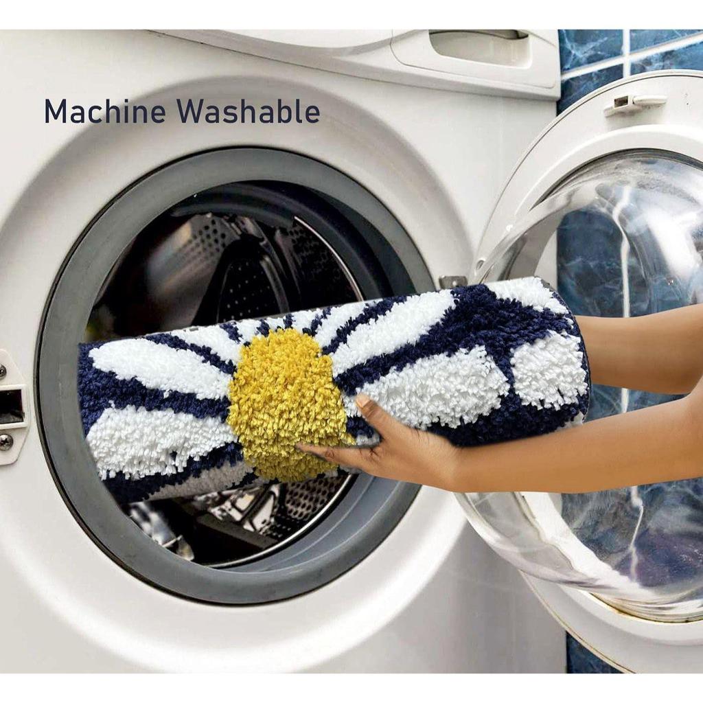 Flower Super Soft Microfiber Bath Mat Super Absorbent Anti-Skid Door Mats for Home/Bathroom/Bedroom/Kitchen/Floor Mat (Dark Blue) Pack of 1