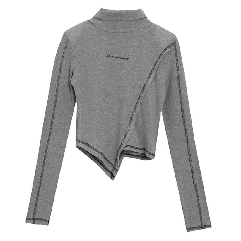 Женская футболка нестандартного кроя с длинным рукавом, базовое пальто с высоким воротником