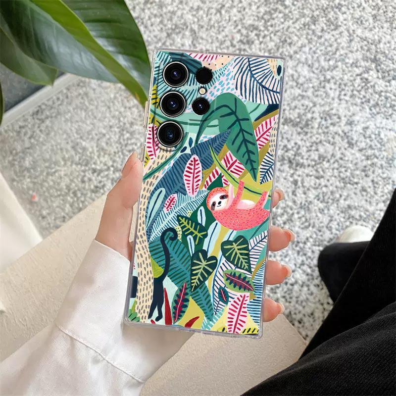 Иллюстрация Jungle Art Змея Кошки Ленивец Прозрачный Чехол Для Samsung Galaxy S26 S25 S24 S23 Ultra S20 S21 FE S22 Plus S26 Чехол Для Телефона