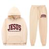 Men Women Casual Hooded Sweatshirt Set With Letter Print Long Sleeve Top Pants Sportwear